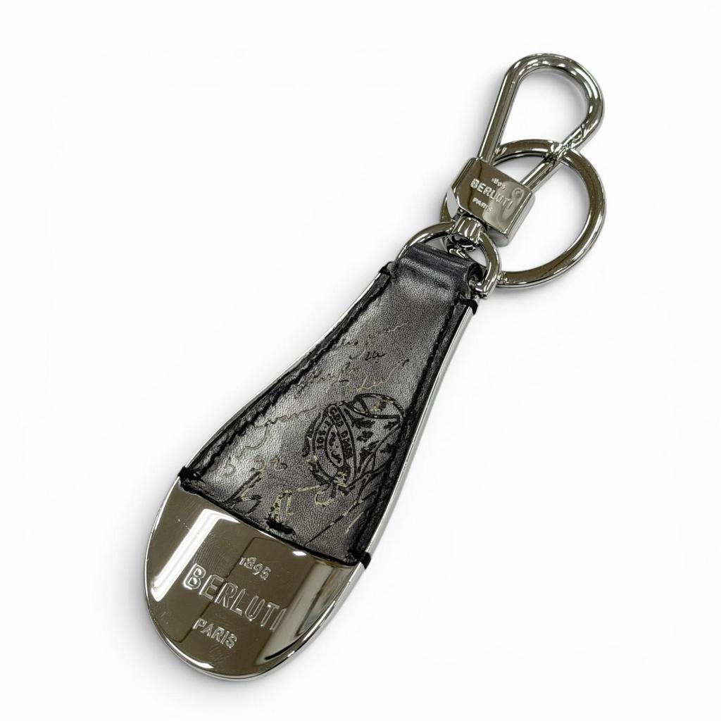 Great BERLUTI key ring Silver scritto leather mens Used