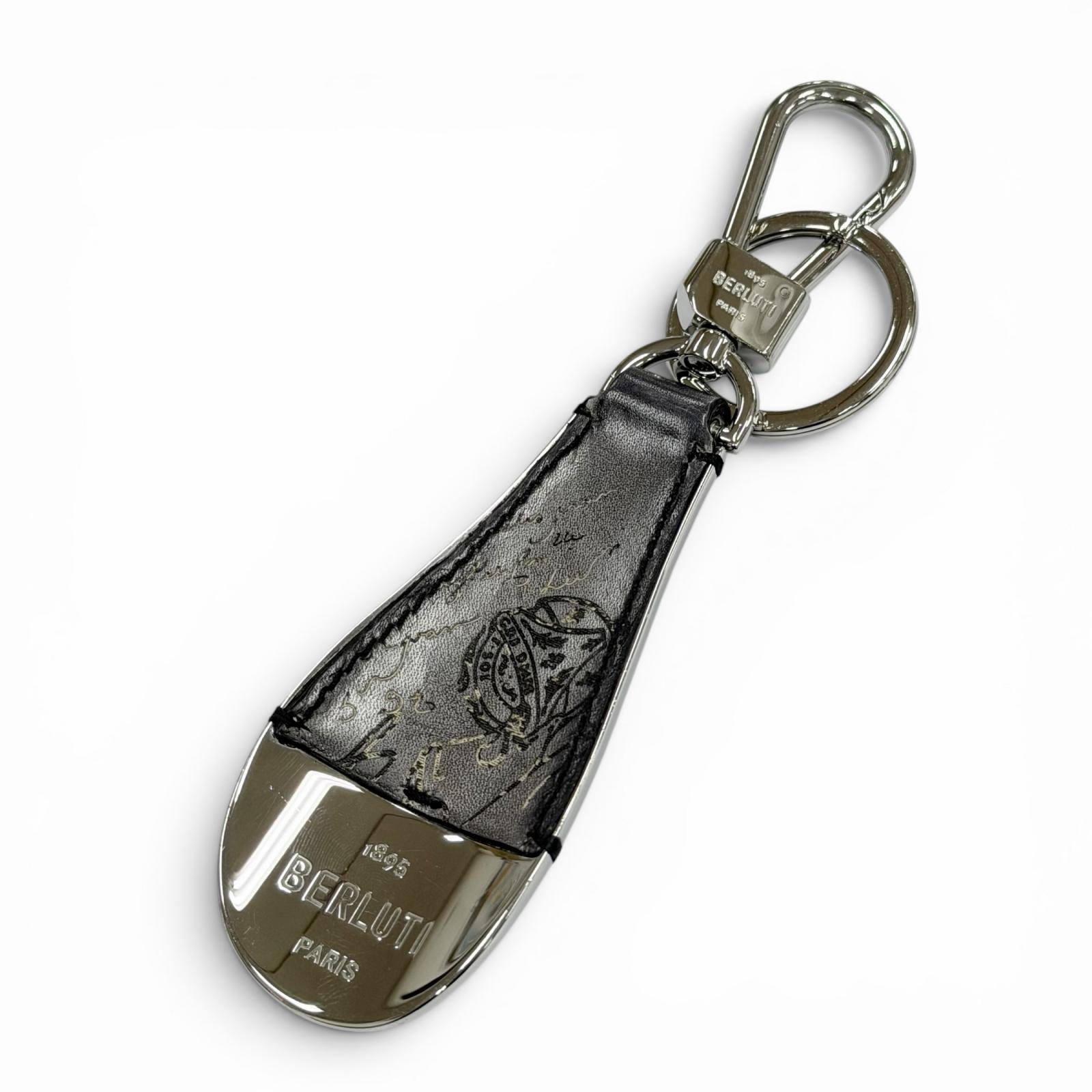 Great BERLUTI key ring Silver scritto leather mens Used