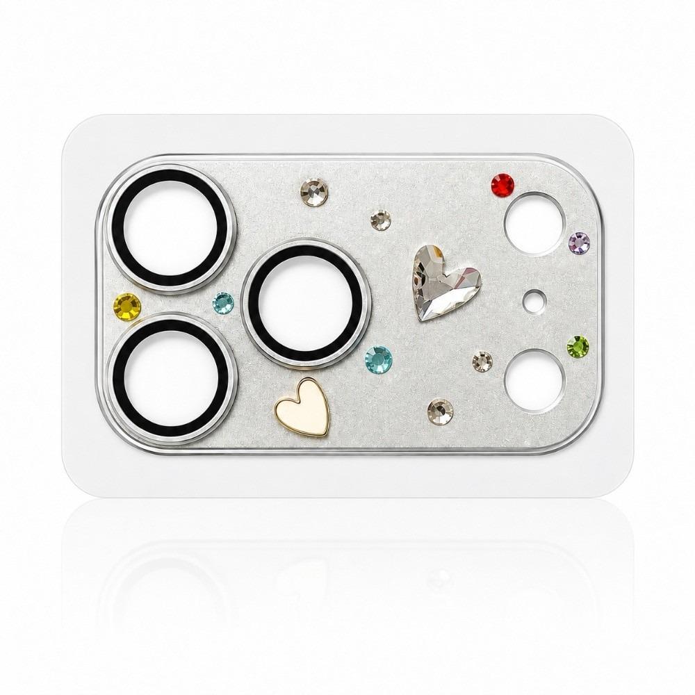Diamond 3D Heart Glass Cell Phone Camera Protector Clear HD Anti Scratch Cell Phone Lens Film Full Cover for iPhone18 Pro Max 4