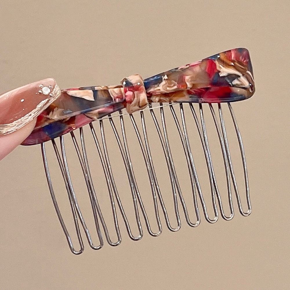 Teeth Acetic Acid Bow Hair Comb Fixed Combs Side Clip Cute Anti Slip Bangs Clip  Student