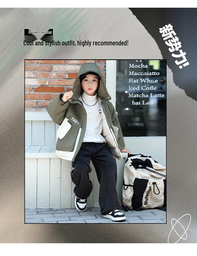Children's Cotton Windbreaker: Boys' and Girls' Thick Hooded Autumn/Winter Jacket, 2025 New Style School Uniform for Middle & Big Kids