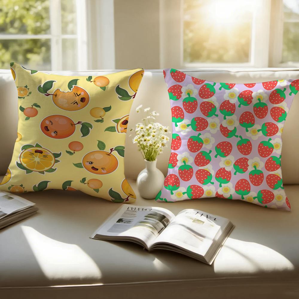 Fashionable Fruit Print Pattern Art Cushion Cover Pillowcase Short Plush Invisible Zipper Room Sofa Cushion Cover