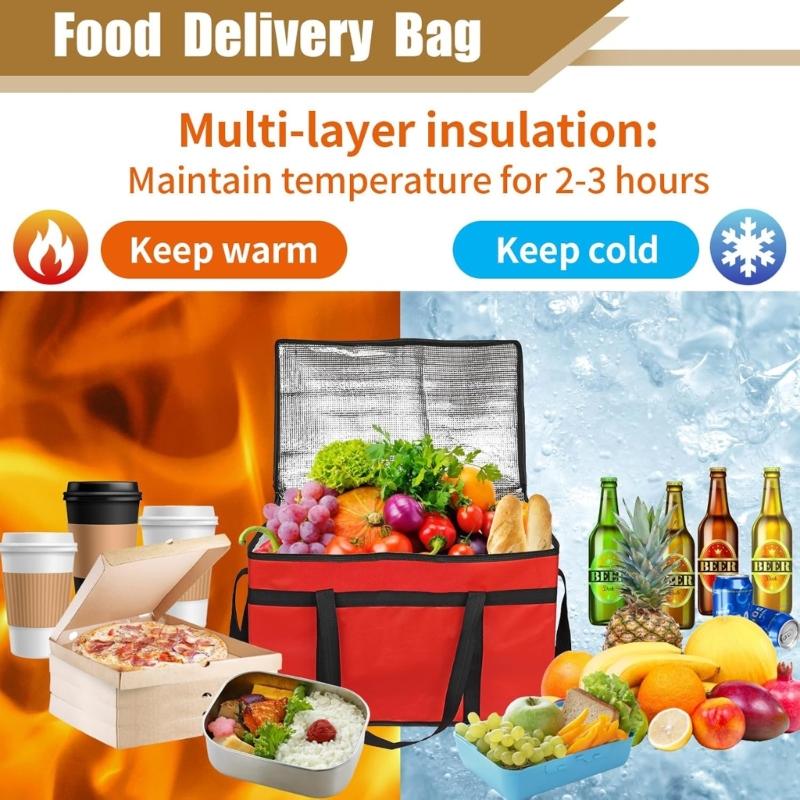 2PCs Heavy Type Insulated Pizza Delivery Bags With Thermals Insulation Waterproof Lining Keep Food Cold Hot Outdoor Event