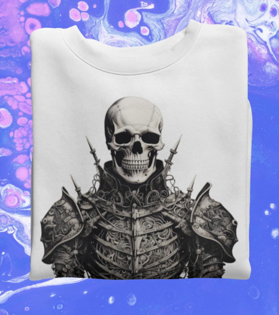 Skeleton Warrior in Armor T-Shirt – Dark Fantasy Gothic Graphic Tee for Gamers XXXL