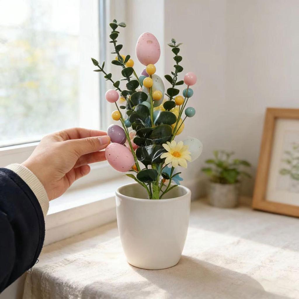 1pc Easter Egg Floral Picks Spring Stem Decorations Simulation Easter Egg Leafs Stems Flowers For Floral Arrangement Party Vase
