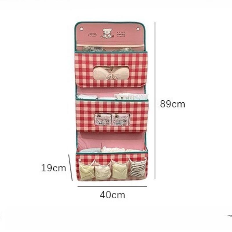 Nordic Lattice Multifunctional Bedroom Wall Storage Hanging Bag Organizer Bedside Door Multi-layer Hanging Storage Basket Fabric