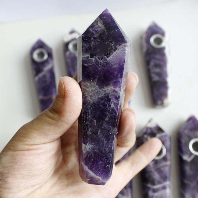 Natural Dreamy Amethyst Smoking Pipes Elegant Quartz Crystal Point Obelisk Wand