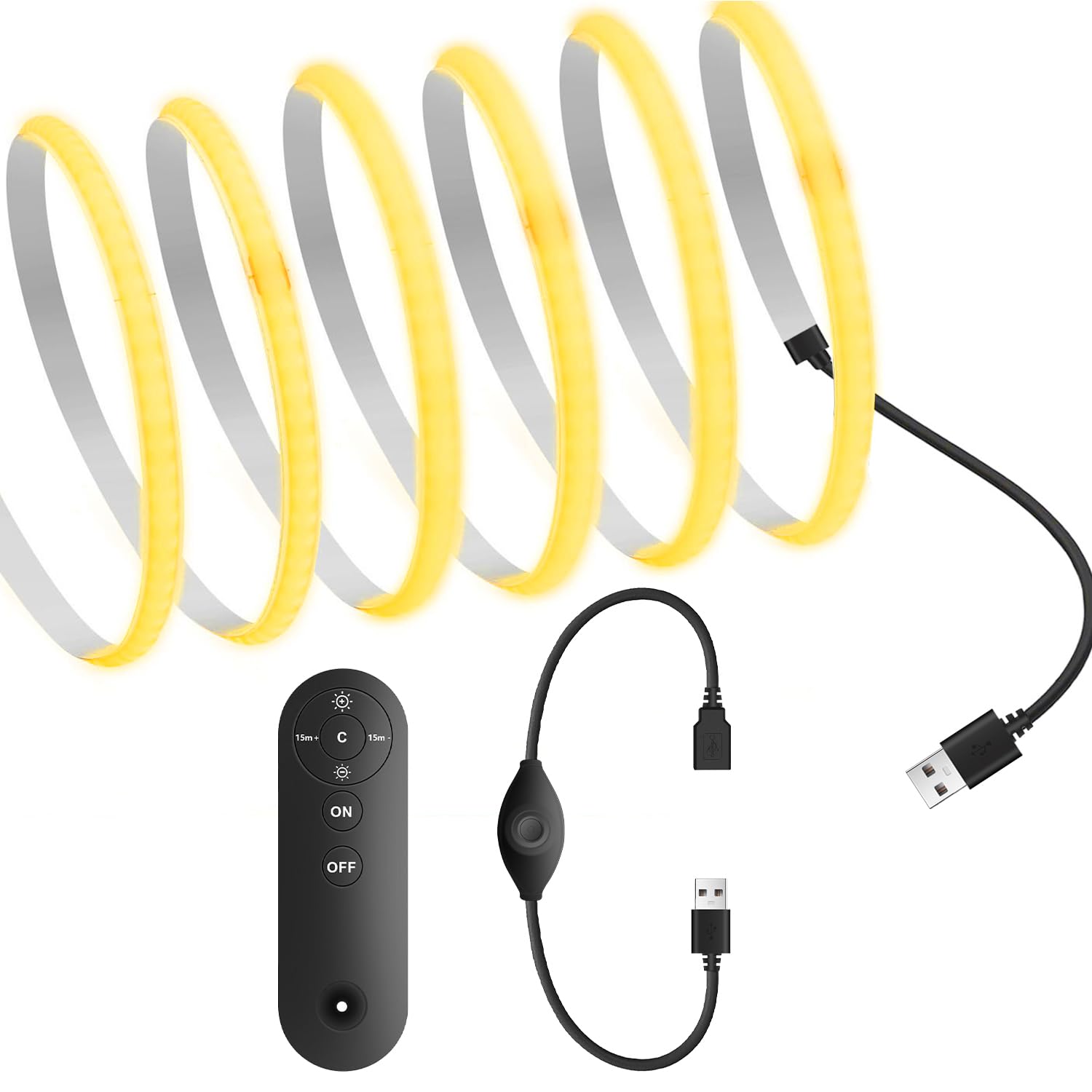 

[RYE] Flexible COB LED Strip Light, 5mm Wide, High-Density, Hidden LED Strip Light, 3m, 320 LEDsm, Warm White 2700K, 5V, USB Connector, Remote