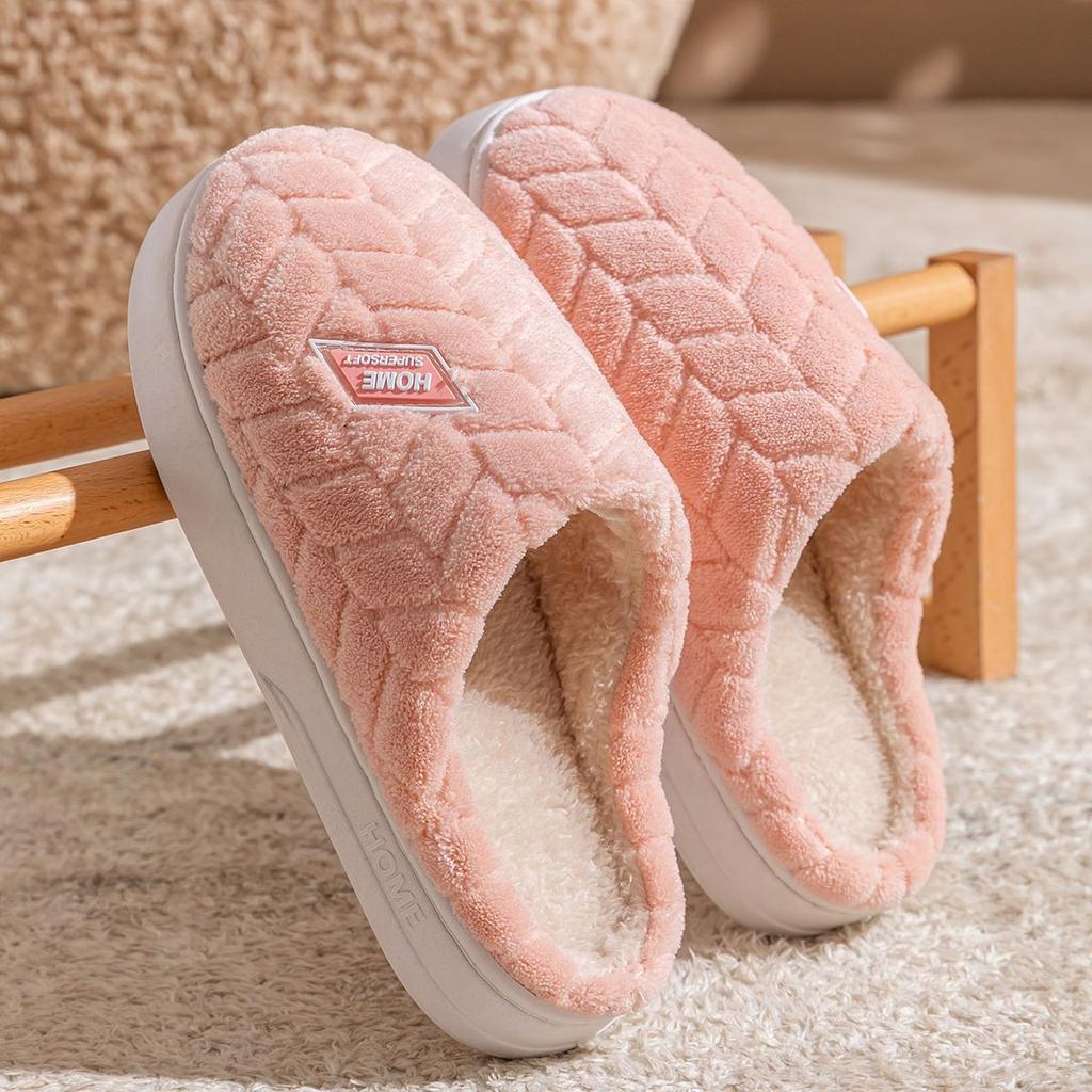 Plush cotton slippers 2025 autumn and winter new indoor home thick bottom warm couple cotton slippers winter