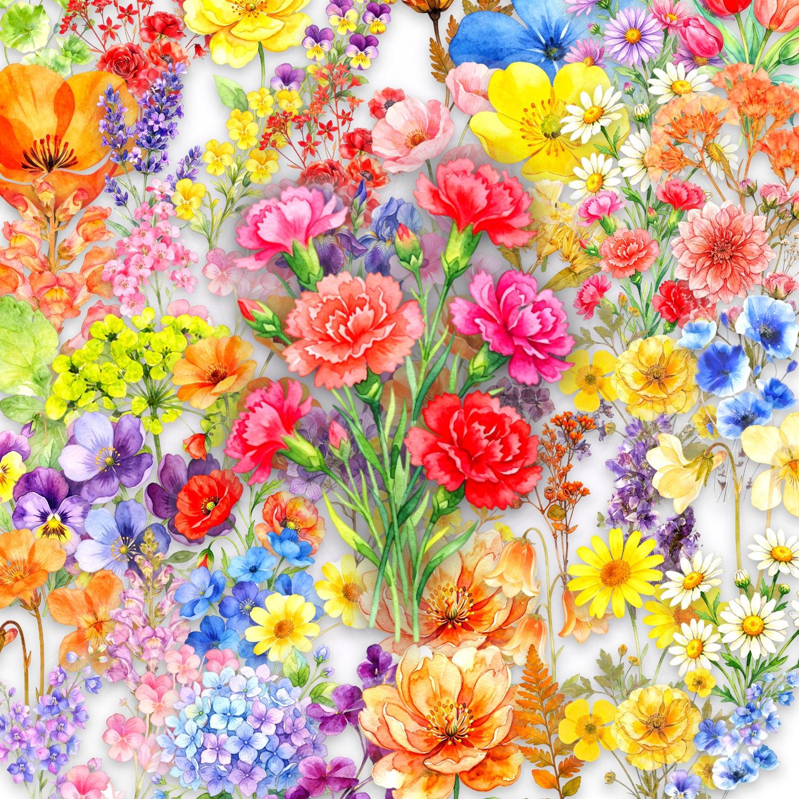 50 Watercolor Flowers Plants Transparent Pet Stickers Mori Wildflowers Daisies Ambience Pull Full Non-Repeating Stickers