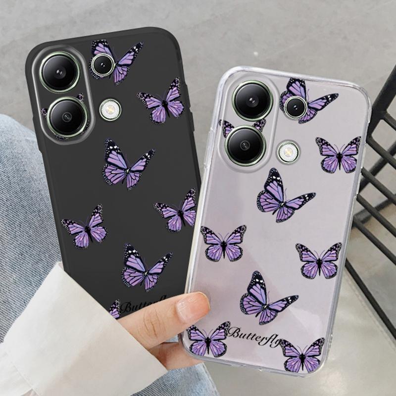 Butterfly Patterned Soft Silicone Case For Samsung A55 A35 M35 Xiaomi Redmi Note 13 Pro iPhone Huawei Honor Realme Camera Protective Shockproof Cover