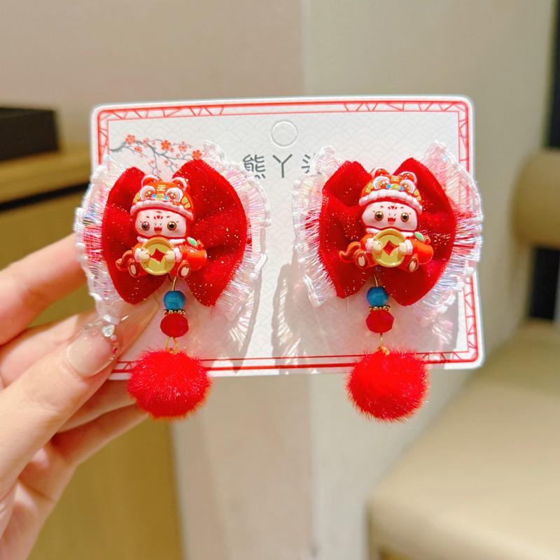Hanfu Kopfschmuck Kinder Neujahr Haarnadel Niedlich Süß Chinesischer Stil Rote Haarspangen Quaste Antiker Stil Haarspange