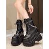 Fashion Women Punk Boots Fashion Chunky Leather Sneakers 14CM Wedge Buckle Rivet Platform Motorcycle Ankle Boots