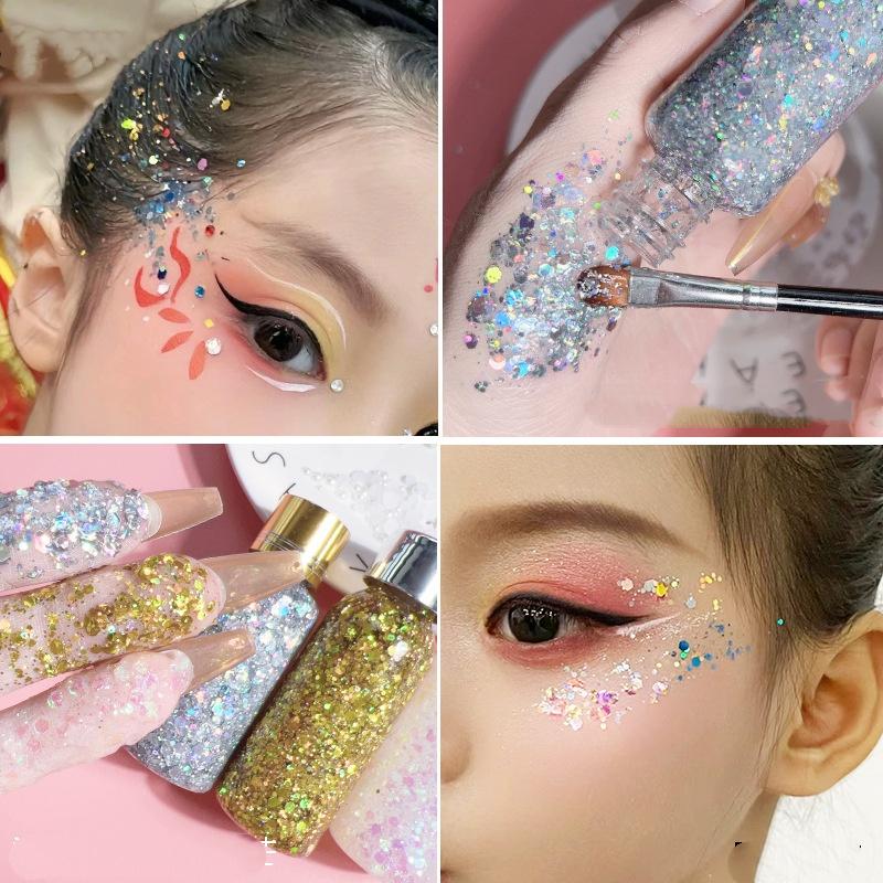 Super glänzendes Glitzer-Lidschatten-Gel - Kein Kleber erforderlich Glitzerpigment für Bühnen-Make-up, Schüleraufführungen, Heller Kristallperlen-Schimmer-Augen-Make-up
