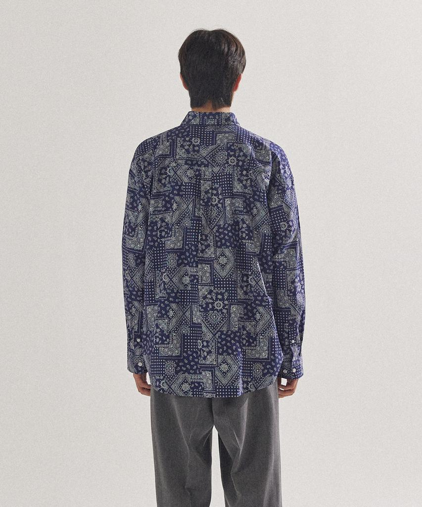 PALAP Unisex Classic Paisley Pattern Oversized Shirt_Pl24S3Sh027_Nv