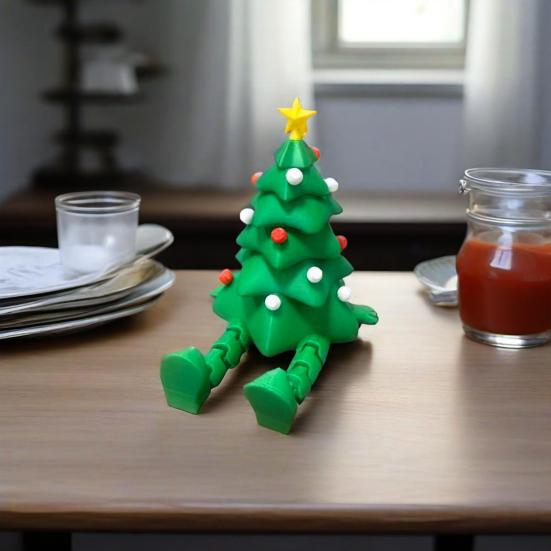 3D Printed Christmas Tree Ornament Desktop Tree Figurine with Flexible And Movable Joint for Relaxing Xmas Tabletop Decoration for Home Office Decor