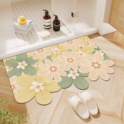 Small Fresh Flower Bathroom Door Floor Mat Diatom Mud Absorbent Mat Bathroom Non-slip Carpet Bathroom Toilet Floor Mat