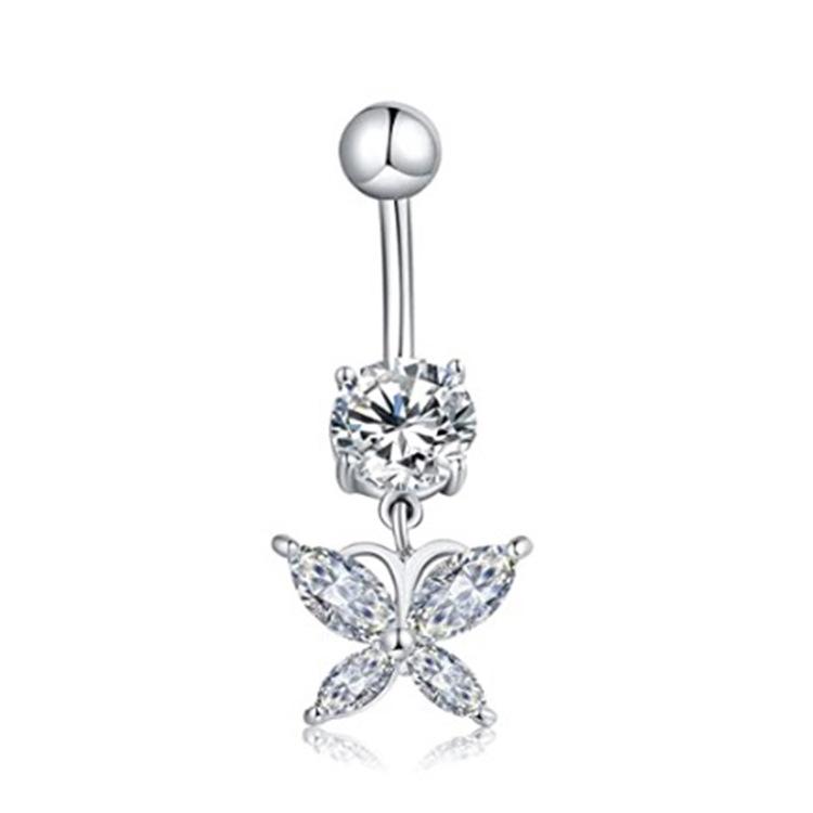 Heart-shaped Round Piercing Jewelry Navel Ring, Copper Inlaid Zircon Stainless Steel Navel Nail