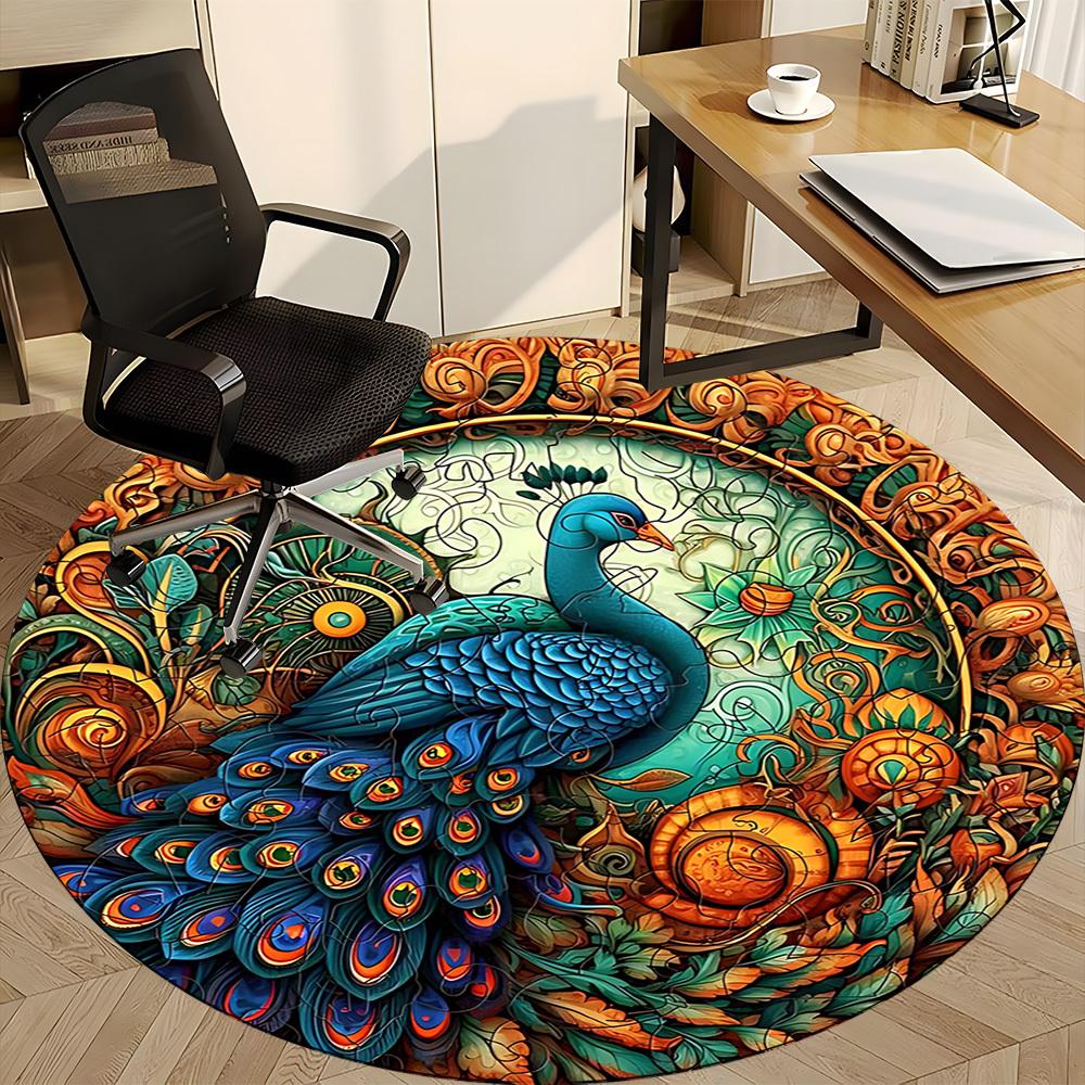 1pc Peacock Garden Office Round Area Rug, Under Office Chairs Bedroom Living Room Home Decor, Room Deco, Available in Various Sizes