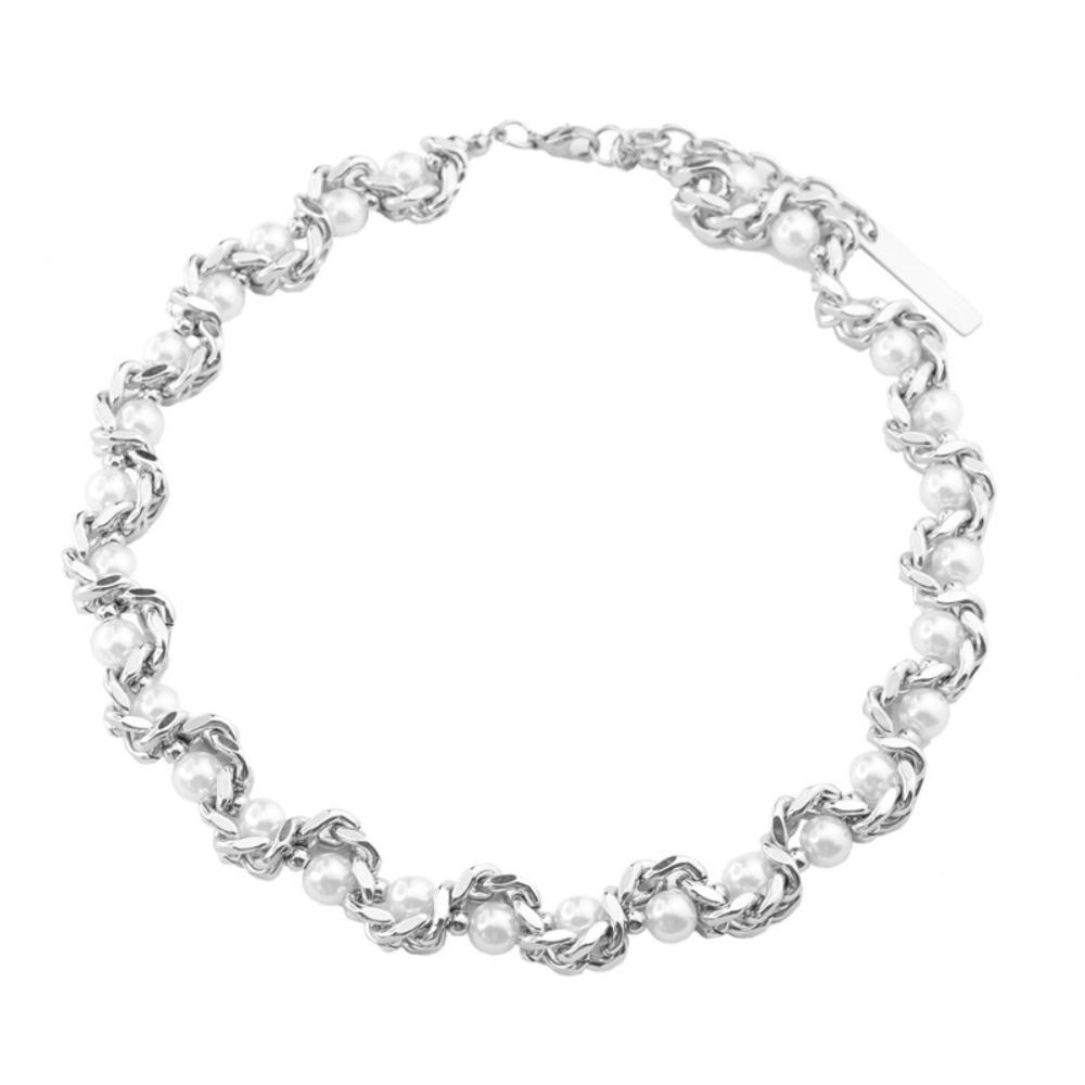 Personalized Pearl Necklace Punk Stainless Steel Necklace Unique Choker Men  Women