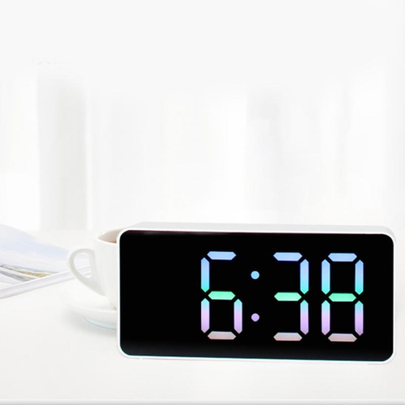 Mirror Clock Snooze Alarm Digital Timer Large Led Display Date Temperature Mute-