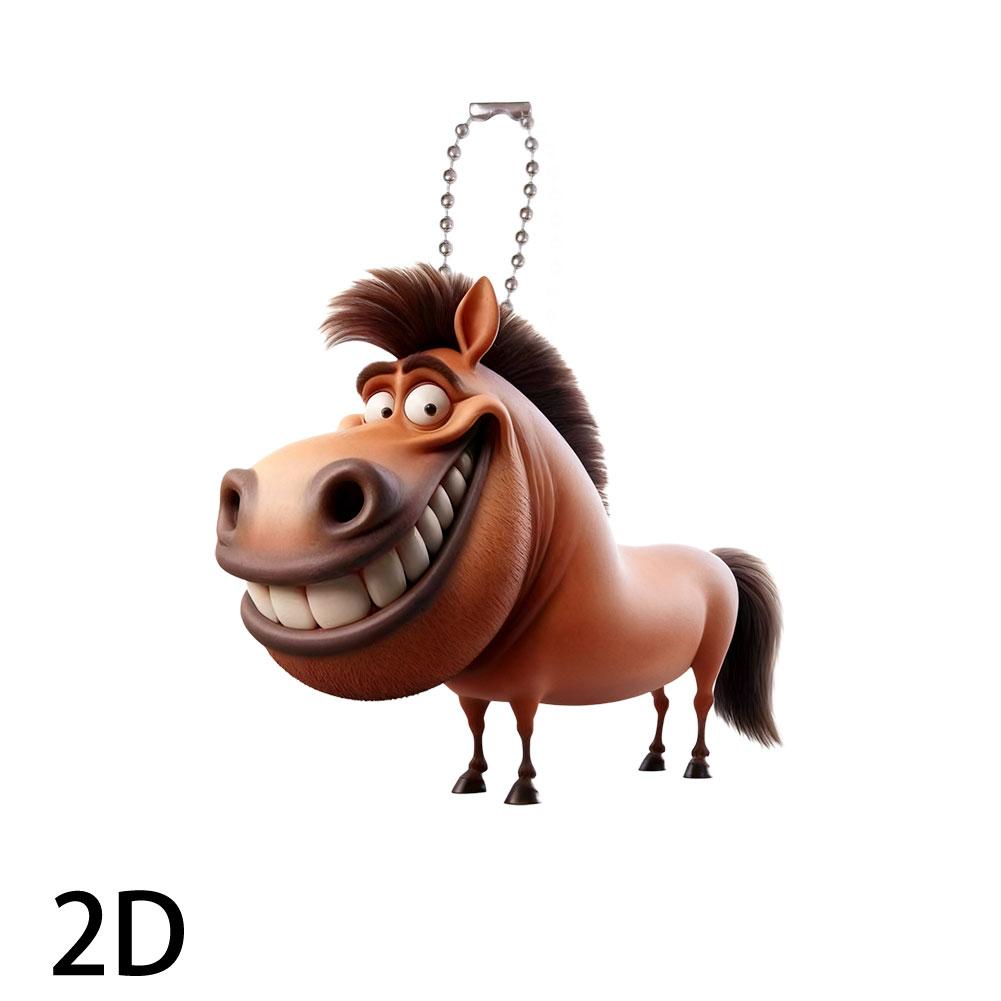 2D Funny Big Mouth Horse RearView Mirror Pendant Auto Interior Car Realistic Animal Hanging Ornament Car Interior Accessories