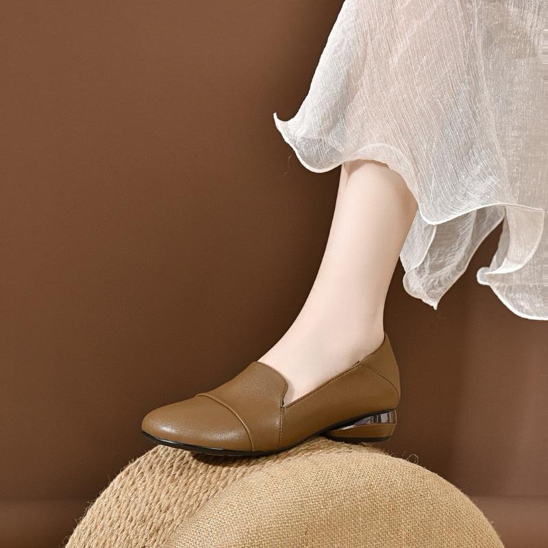 Spring and Autumn Simple Temperament Low-heeled Round Toe Flat Shoes Women's Work Shoes Soft Leather Single Shoes Women's Four Seasons Shoes