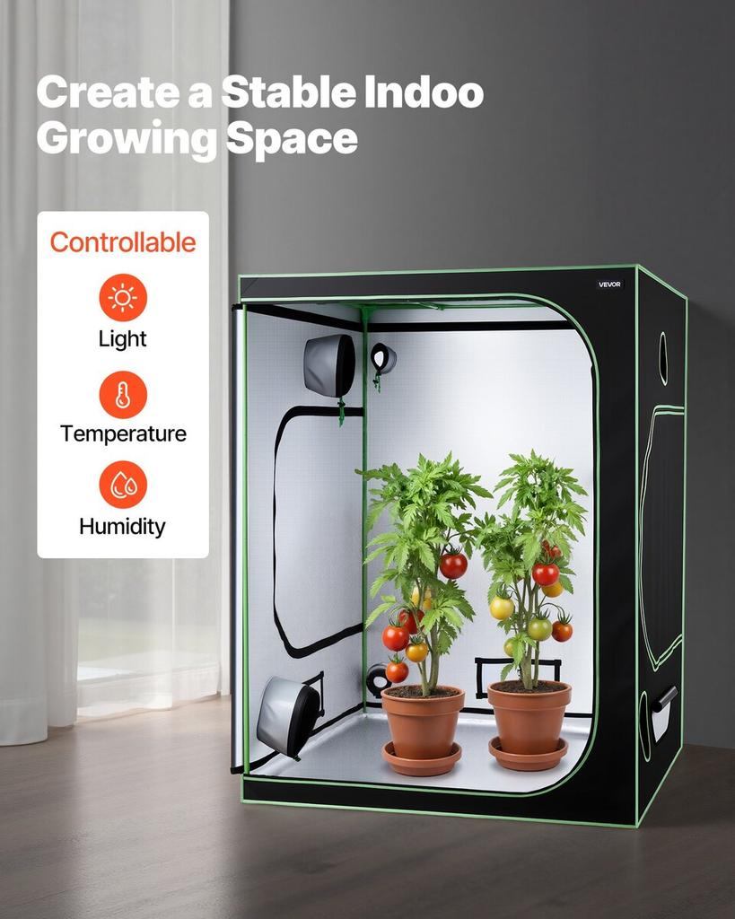 Indoor Grow Zelt Kit, 150 x 150 x 200cm, Indoor Pflanzenzelt mit Vollspektrum LED Grow Light & Belüftungssystem, 600D Hochreflektierendes Mylar, Anbau