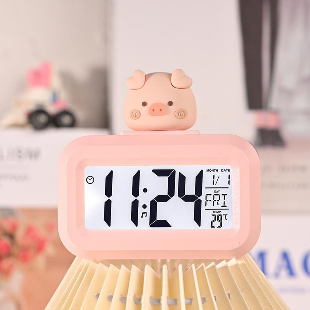 Electronic Clock Cute Cartoon LED Screen Desktop Electronic Alarm Data Time Calendar Temperature Clock