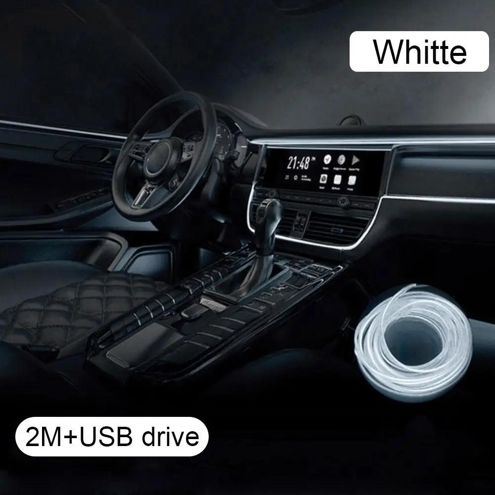 2m Car Interior Atmosphere Lighting LED Strip 5V DIY Line USB Light Cold Auto Lamp EL Tube Decoration Ambient Flexible With S9X1