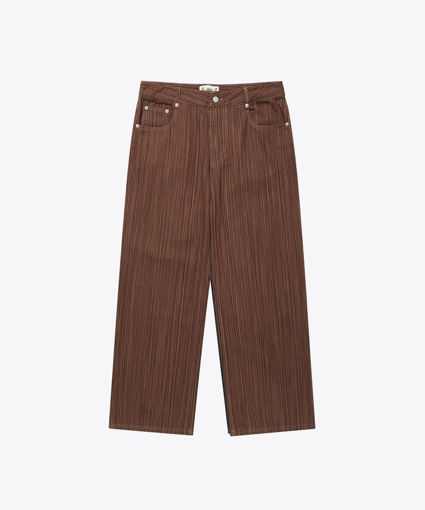 Gicheol Slub Jacquard Stripe Wide Pants (Brown)