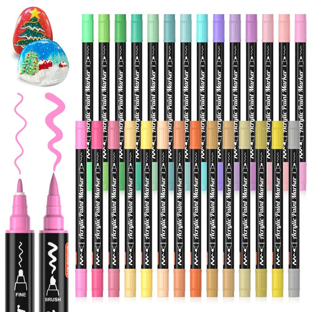 Shuttle Art Acrylic Marker Pastel Brush and Fine Twin Acrylic Paint for Writing on and Art Gift Pens, Colors, 28-Color Set, Tip, Pen, Pens,