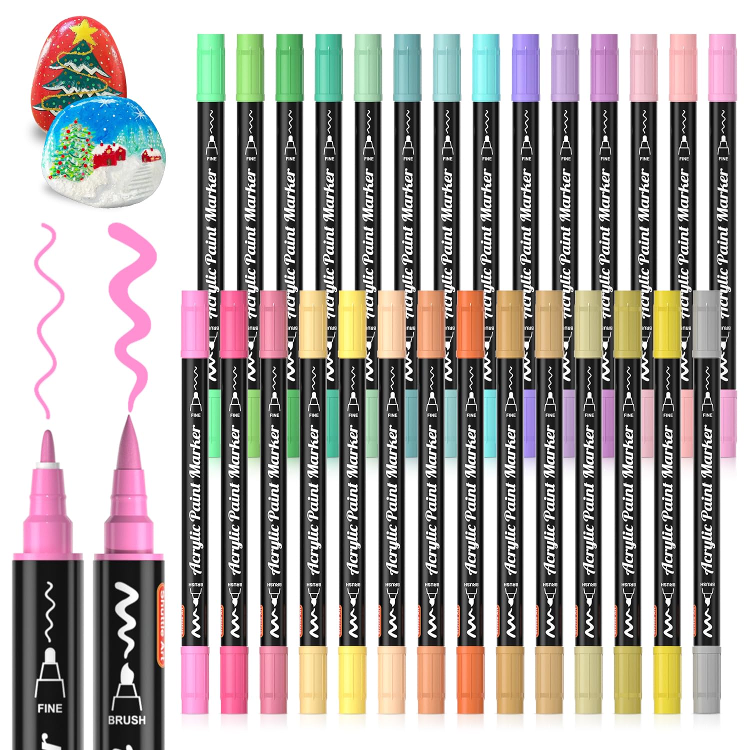 

Shuttle Art Acrylic Marker Pastel Brush and Fine Twin Acrylic Paint for Writing on and Art Gift Pens, Colors, 28-Color Set, Tip, Pen, Pens,