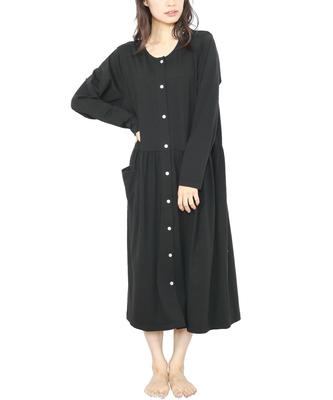 ON NISHIKI Långärmad Bomull Stretch Lång Nattlinne Dam Nattlinne, Pyjamas, Öppen Fram, Vår/Höst, Blandning, Jersey, Längd, (Svart