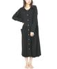 ON NISHIKI Long Sleeve Cotton Stretch Long Loungewear Women's Nightgown, Pajamas, Open-Front, Spring/Autumn, Blend, Jersey, Length, (Black