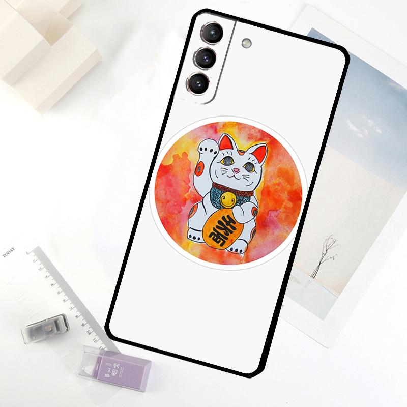 Japanese Lucky Cat Art Phone Case For Samsung Galaxy S25 S24 S23 S22 S21 S20 S26 Ultra S10 Plus S23 FE S25 FE Cover