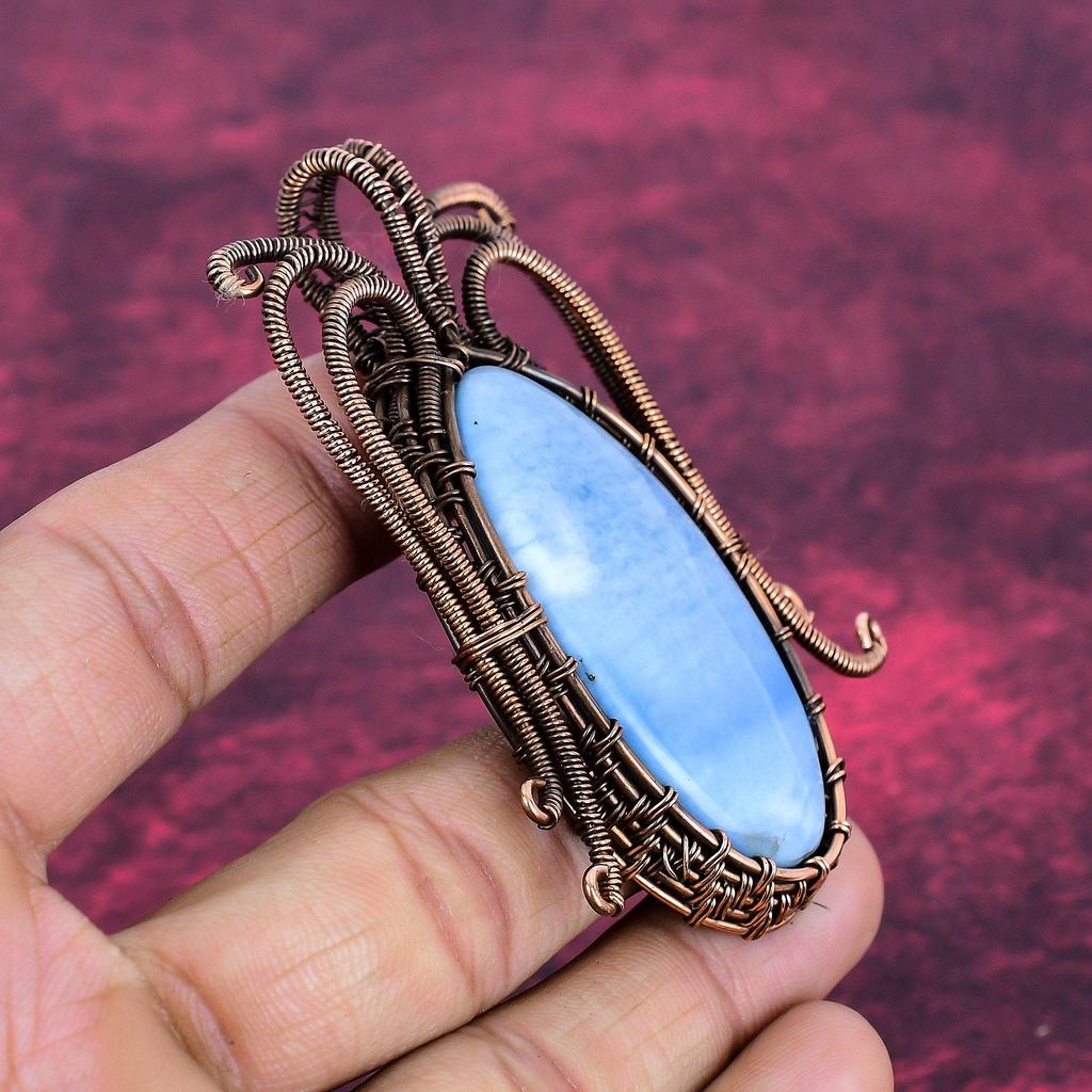 Owyhee Blue Opal Pendant Handmade Pendant Copper Wire Wrapped Gemstone Jewelry