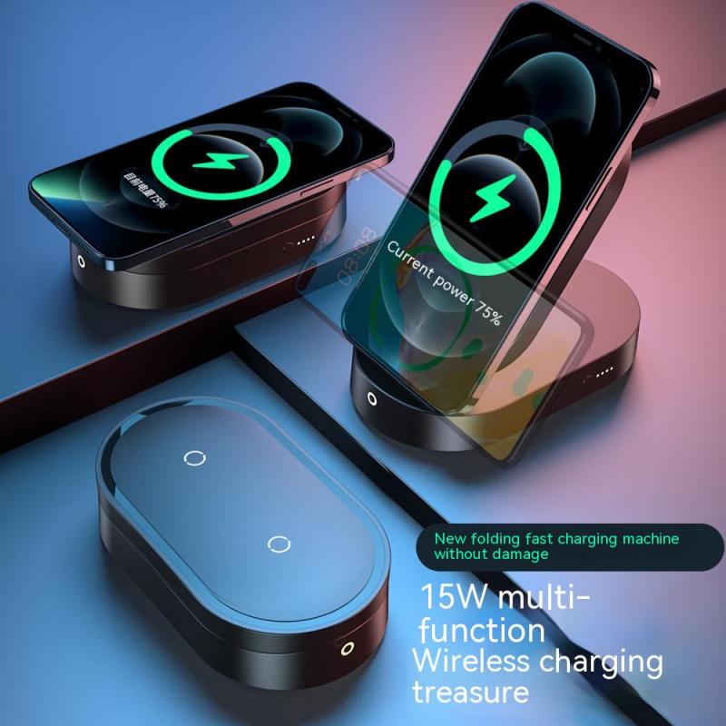 WS New Three-in-one Wireless Charger Charging Treasure Mobile Power Folding Wireless Charging 15W Gift Logo