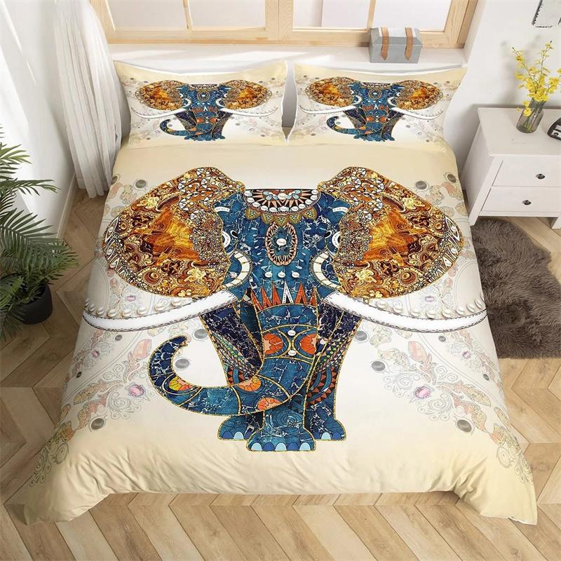Tribal Ethnic Elephant Duvet Cover Exotic Style Bedding Set Boho Mandala Flower Paisley Quilt Cover Polyester Comforter Cover