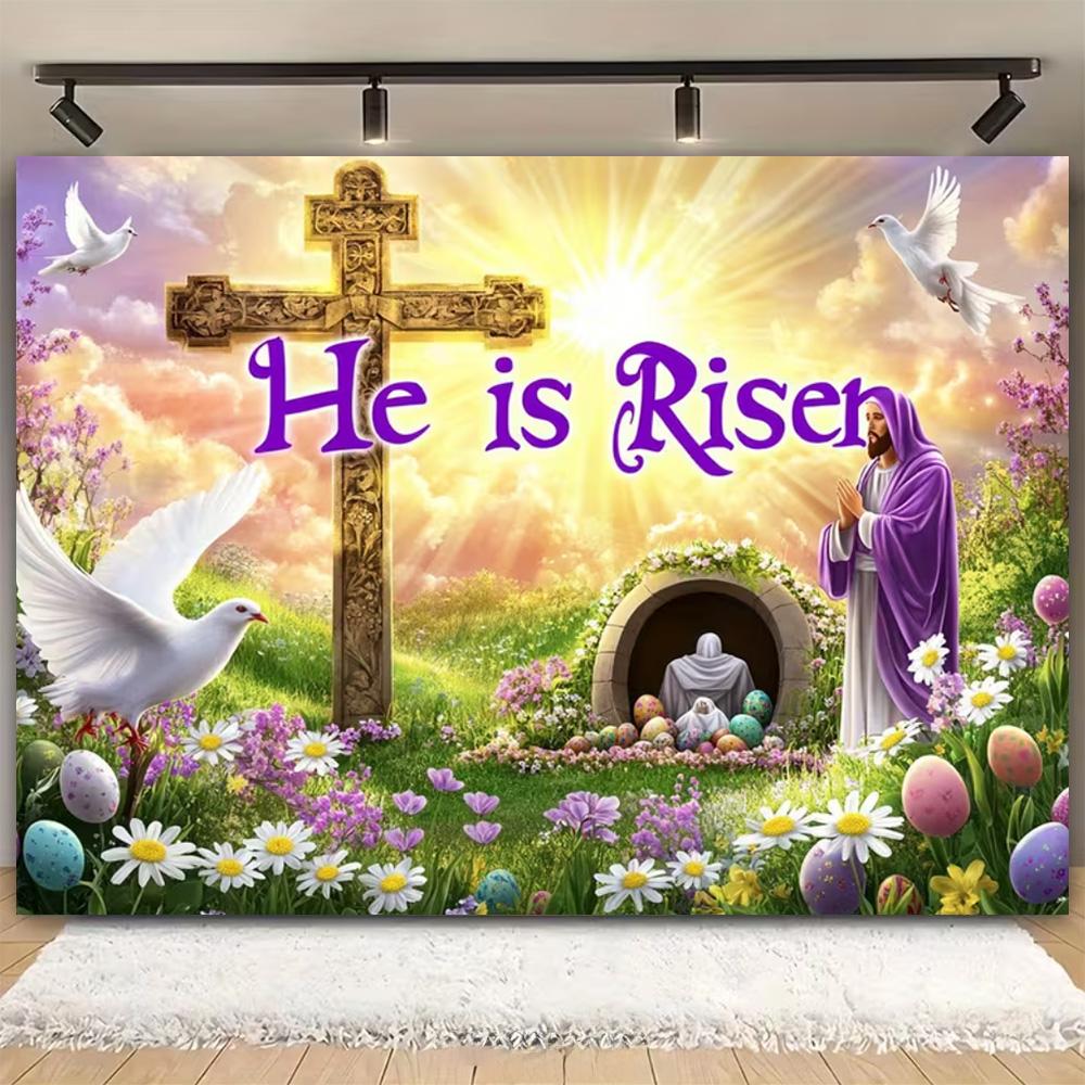 Easter Religion Jesus Theme Party Decoration Photography Background, Easter Egg Rabbit Banner Photography Studio Backdrop Cloth