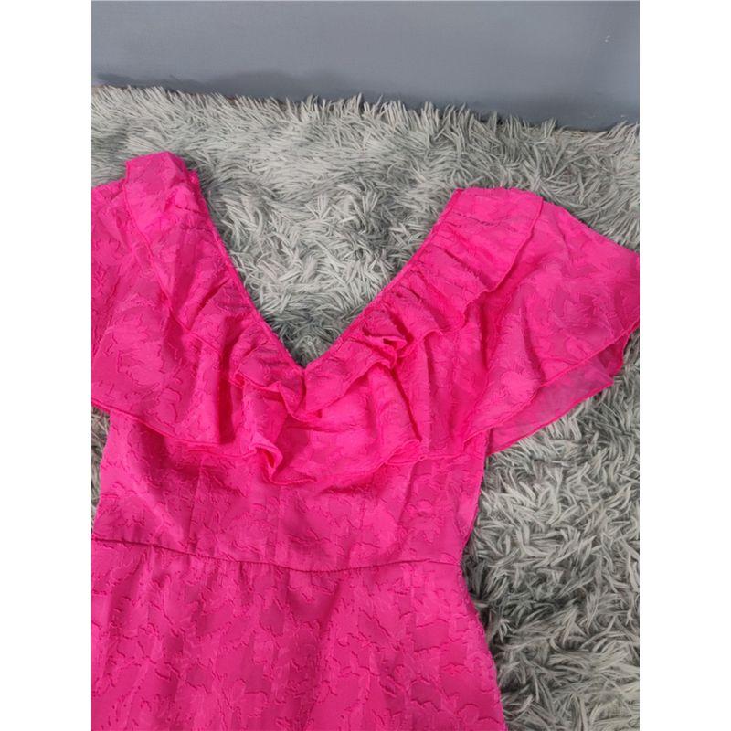 Export Single Lady Elegance Beautiful Simple Casual All-Match Exquisite Jacquard Ruffles Asymmetrical Elegant Dress