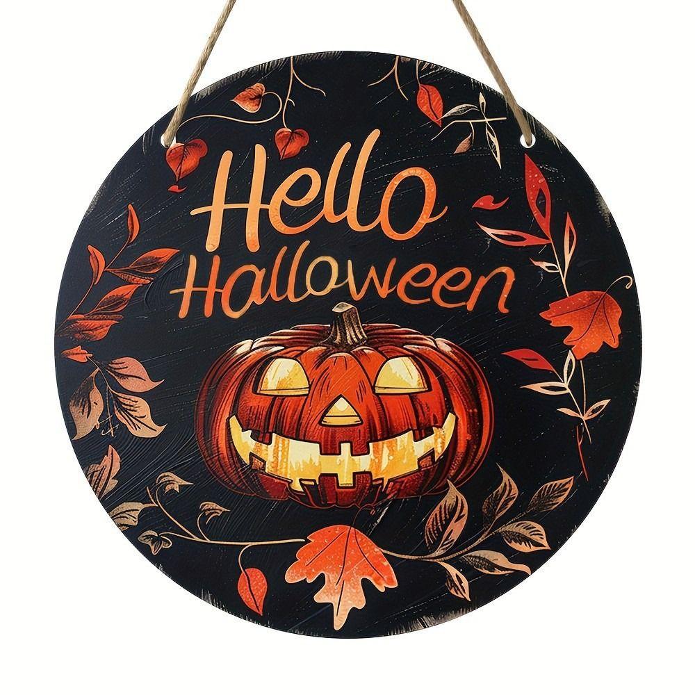 Round Pumpkin Head Art Decoration 2D Wreath Sign Door Decor Hanging Pendant  Garden