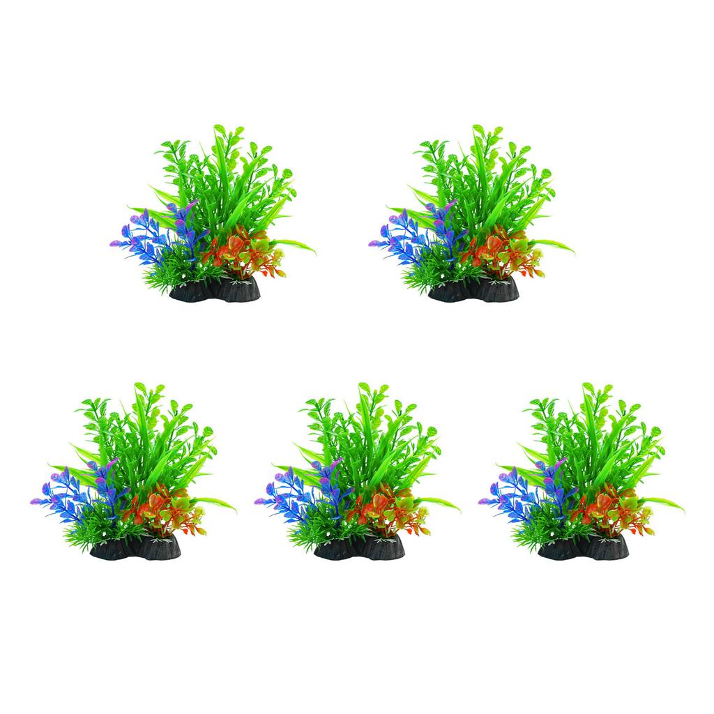 Realistic Artificial Green Plant Set of 4 with Base for Fishtanks Home Office Aquariums Underwater Landscape Accessories