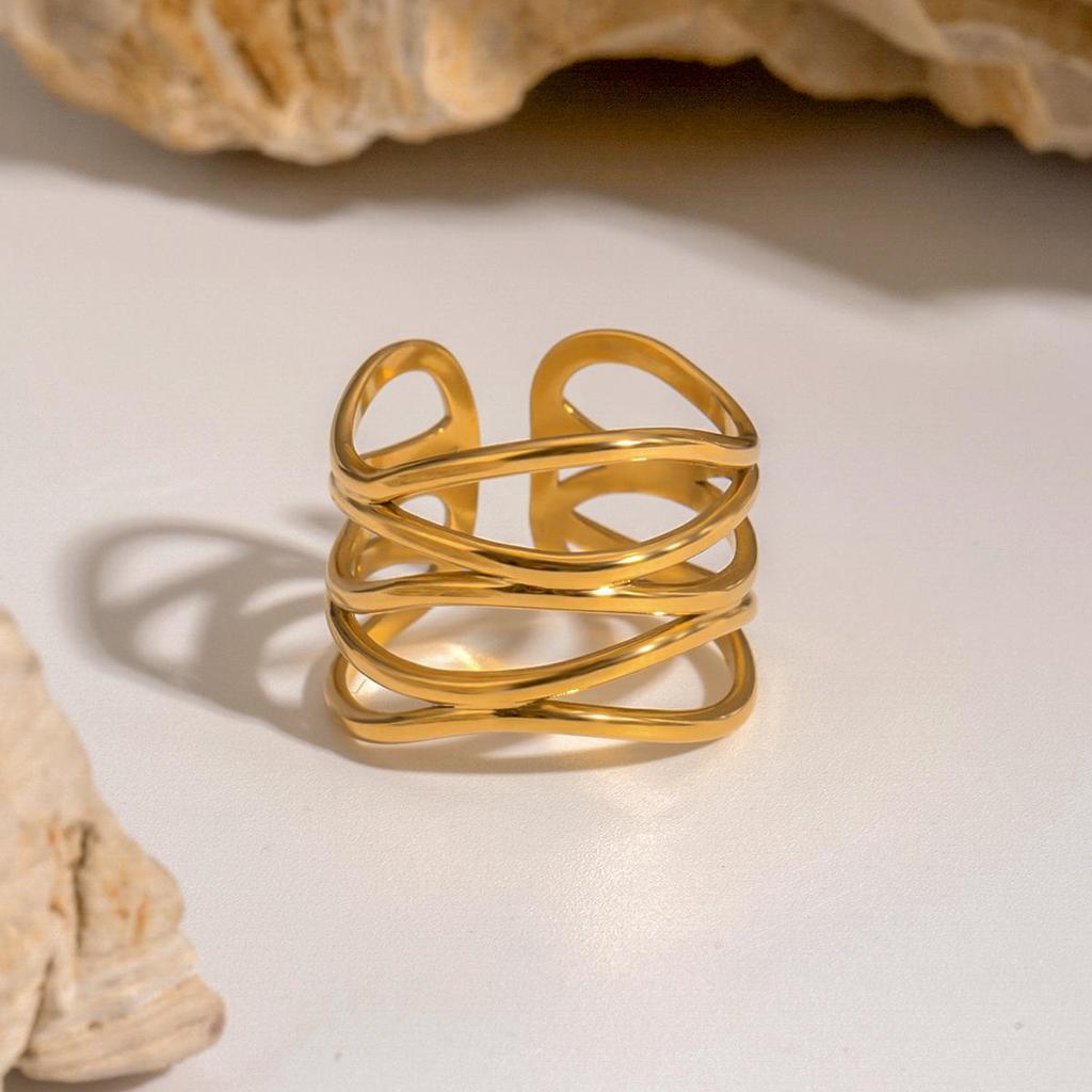 Uworld Nuovi Gioielli in Acciaio Inossidabile Minimalista Metallo Dorato Placcato Oro 18 K PVD Anello Aperto per Donna Bagues Pour Femme Regalo per Feste