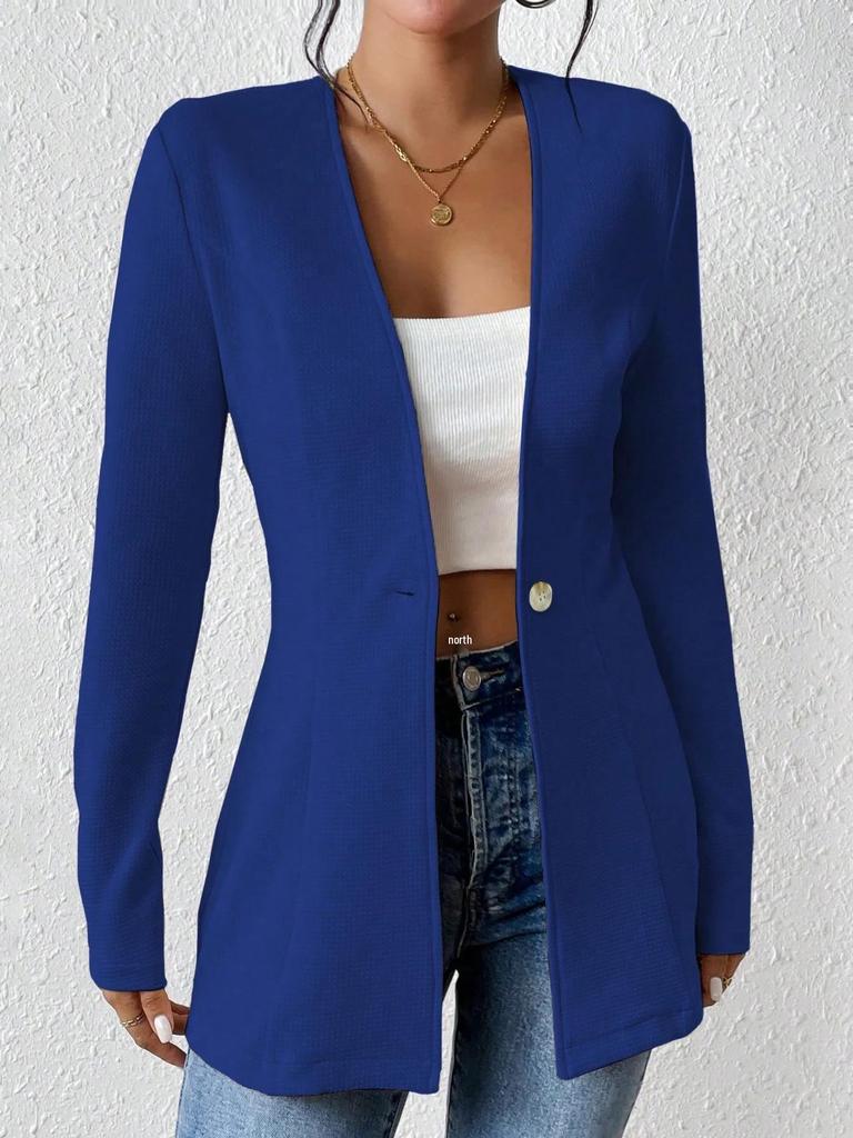 2025 European & American Korean V-neck Long Sleeve Solid Color Blazer