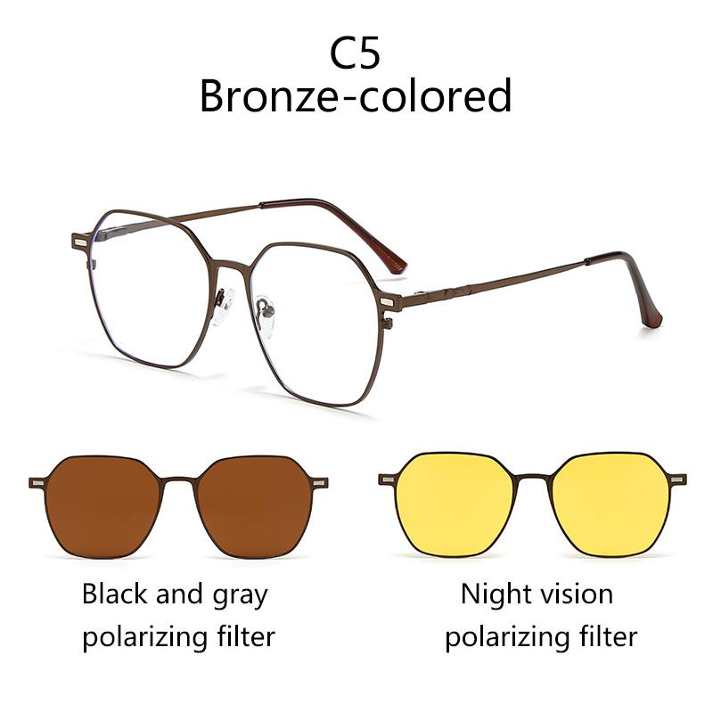 

3 In 1 Sunglasses Magnetic Glasses Paired Prescription Polarized Clips Night Vision Goggles Nearsighted Irregular Metal SHOW AS PICTURE