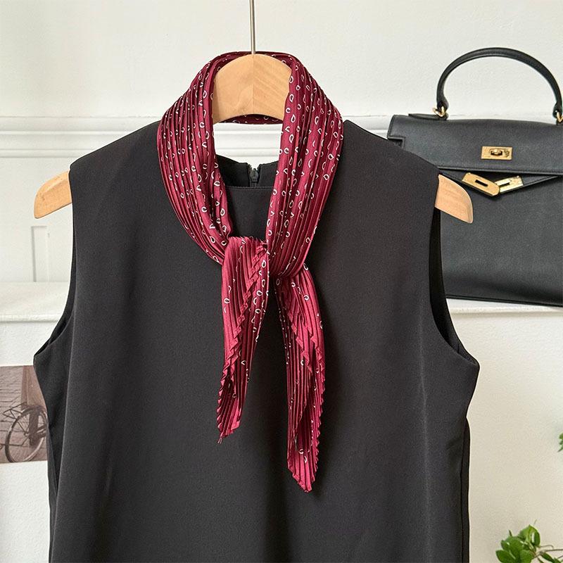 Wrinkled square scarf women's new imitation silk printing silk scarf high-end headscarf headband pleated small scarf shawl