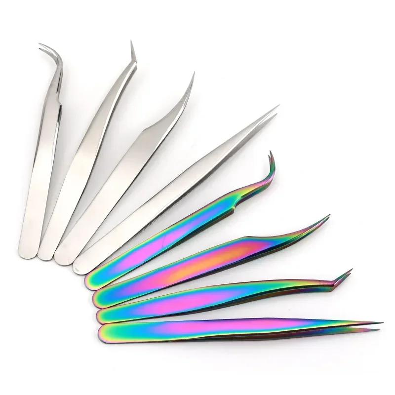 4pcs/set Stainless Steel Eyelashes Tweezers set Professional For Lashes Extension Anti-static Eyebrow Makeup Excellent Closure
