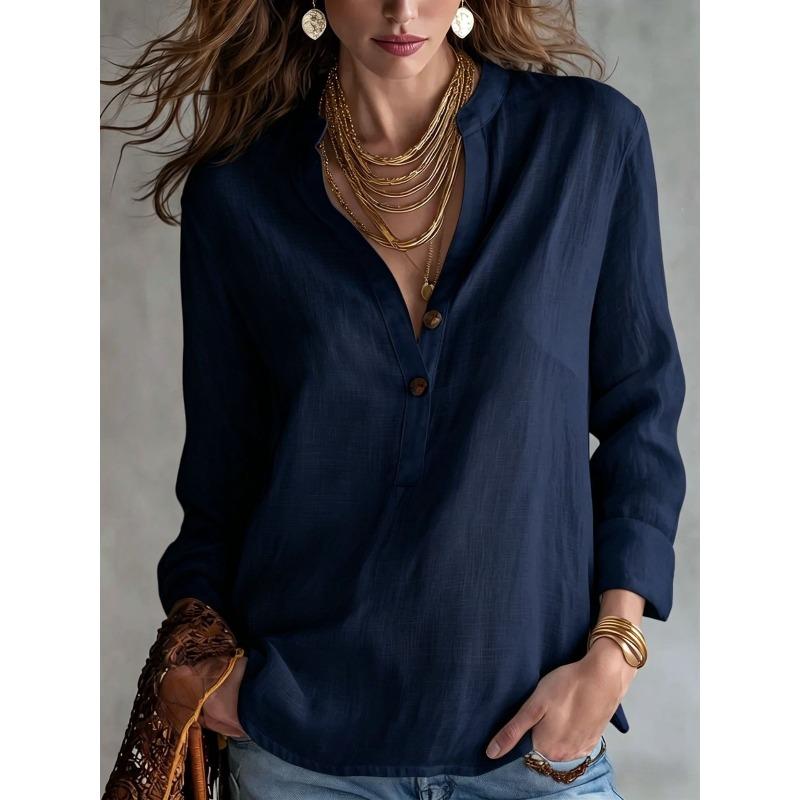 TIFICY Moda feminina casual primavera outono cor sólida estampa manga comprida blusas e camisas