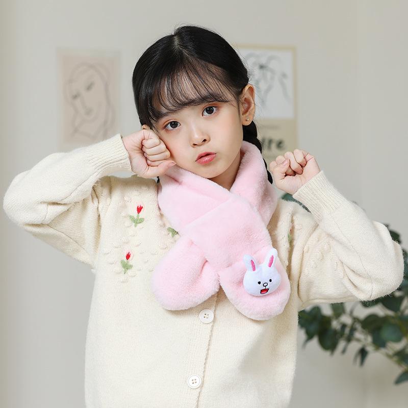 Children's Winter Rabbit Scarf - Thick Faux Fur Neck Warmer for Baby and Parent-Child, Cartoon Design for Christmas and New Year